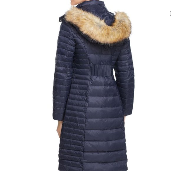 kate spade Faux Fur Trim Hooded Puffer Coat jacket deep navy size xs nwot - Picture 3 of 13